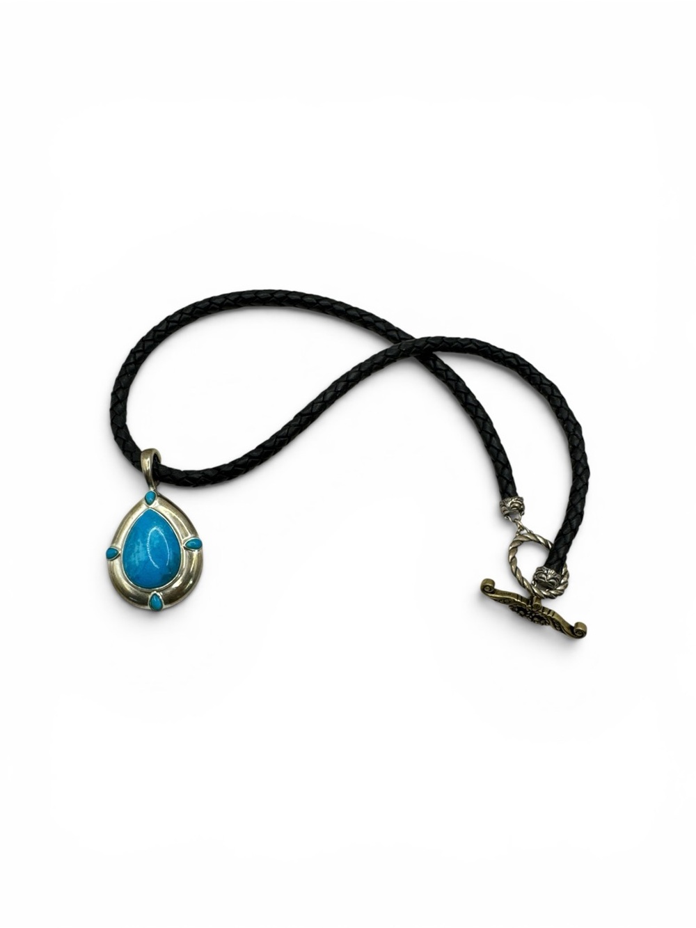 Vintage Sterling Silver Carolyn Pollack Relios Turquoise Necklace Leather 20”